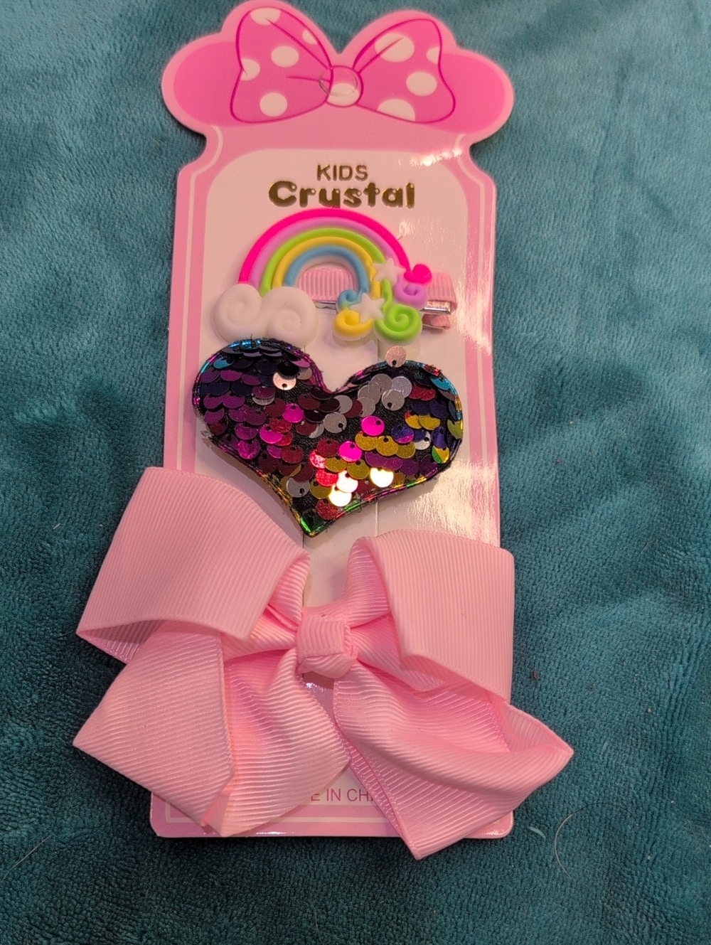 Kids Crustal Sequin Heart & Pink Bow Hair Clips